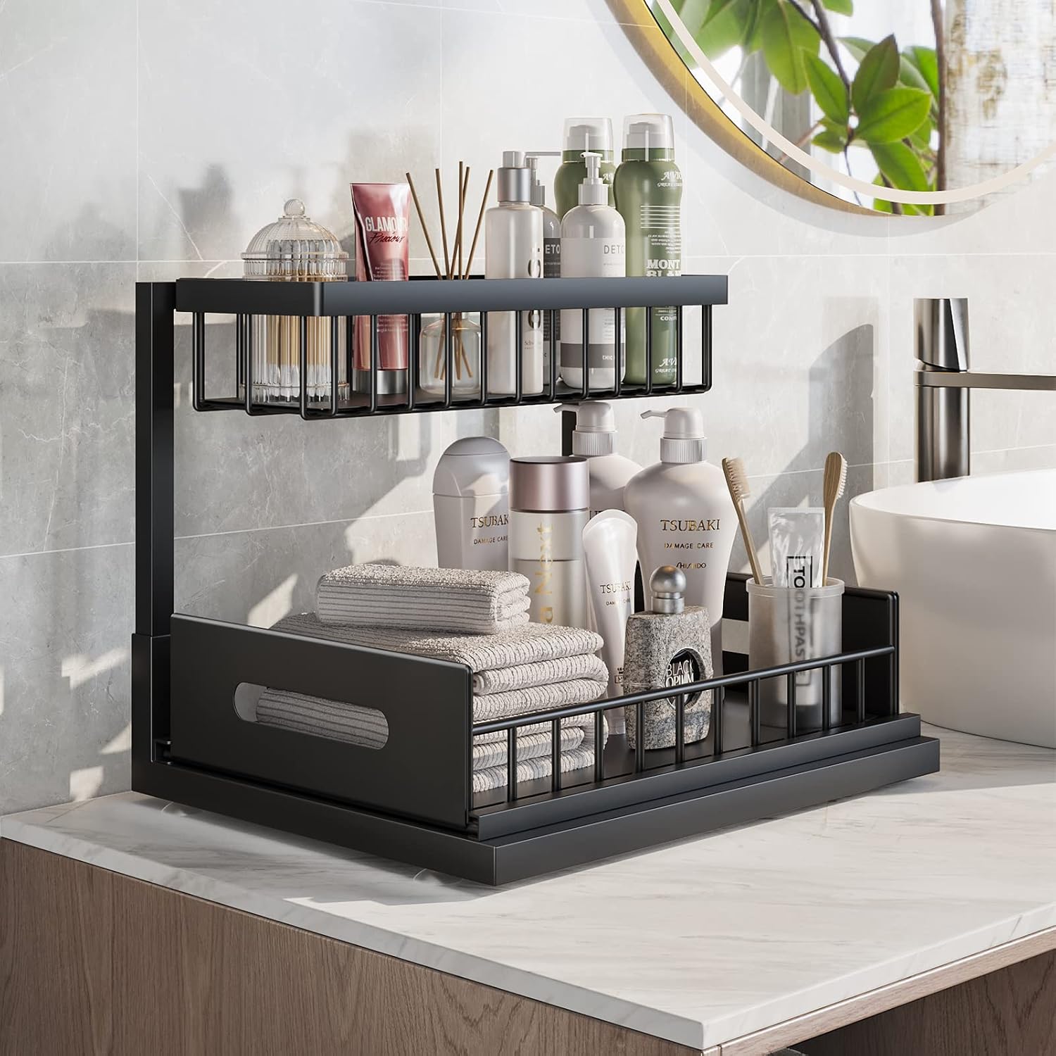 Solidhouse Under Sink Organizer, 2-Tier Under Kitchen Bathroom Sink Organizers and Storage No Drilling Rustproof Stainless Steel Pull Out Shelf for Kitchen Bathroom, view 3