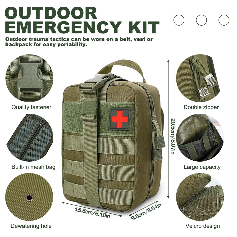 Botiquin de Primeros Auxilios Militar, 19 Variedades, 61 Piezas Kit Primeros Auxilios Militar, First Aid Kit para El Hogar, El Automóvil, La Escuela, Acampar Al Aire Libre