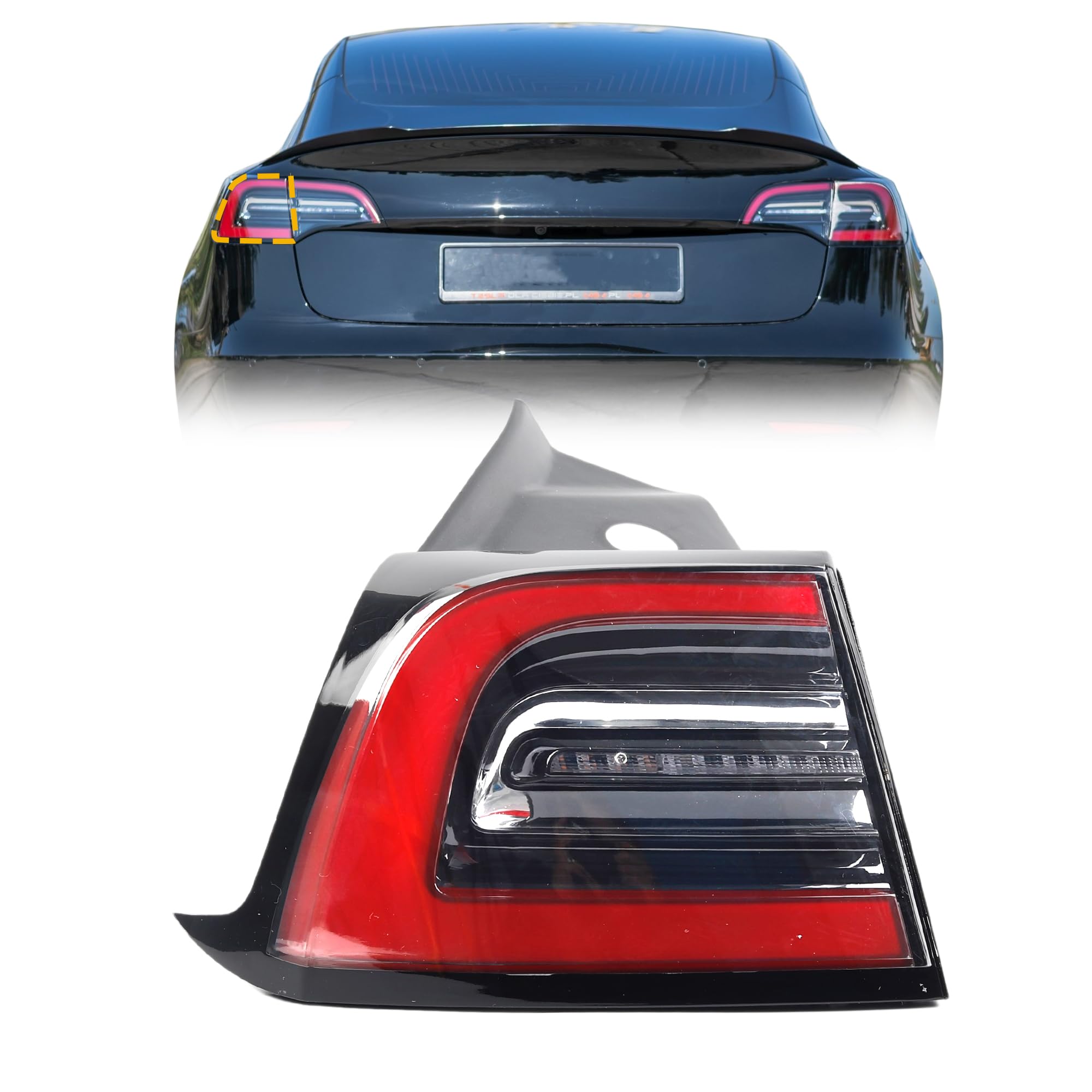 Dasbecan Left Outer LED Tail Light Assembly Rear Lamp Compatible With 2017 2018 2019 Tesla Model 3 Replaces# 1077397-00-G 1077397 1077397-00-H (4 Pin)