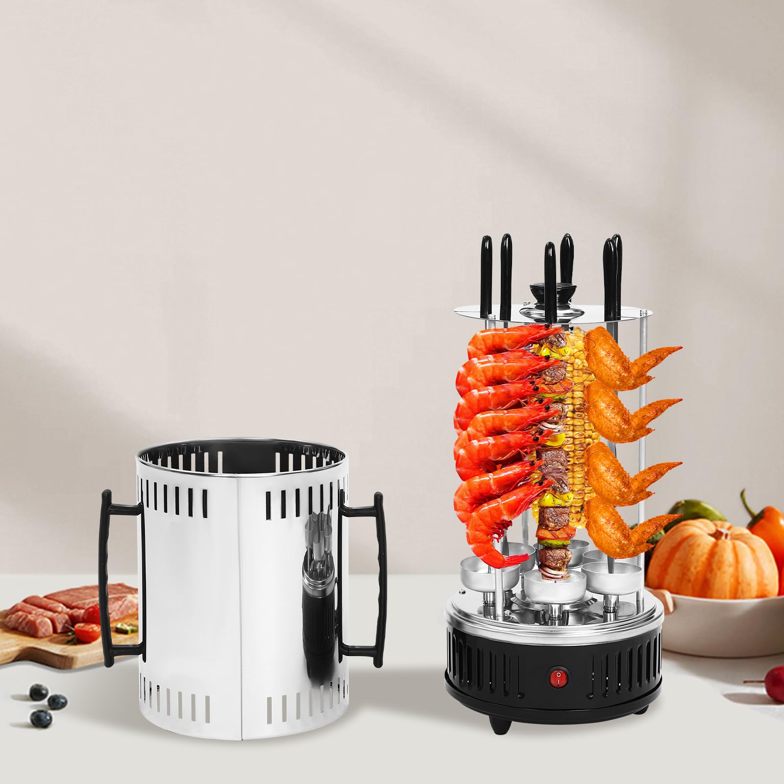 Schawarma Rotisserie, 6 szpikulców elektrycznych, ze stali nierdzewnej, do kebaba, obrotowego grilla obrotowego