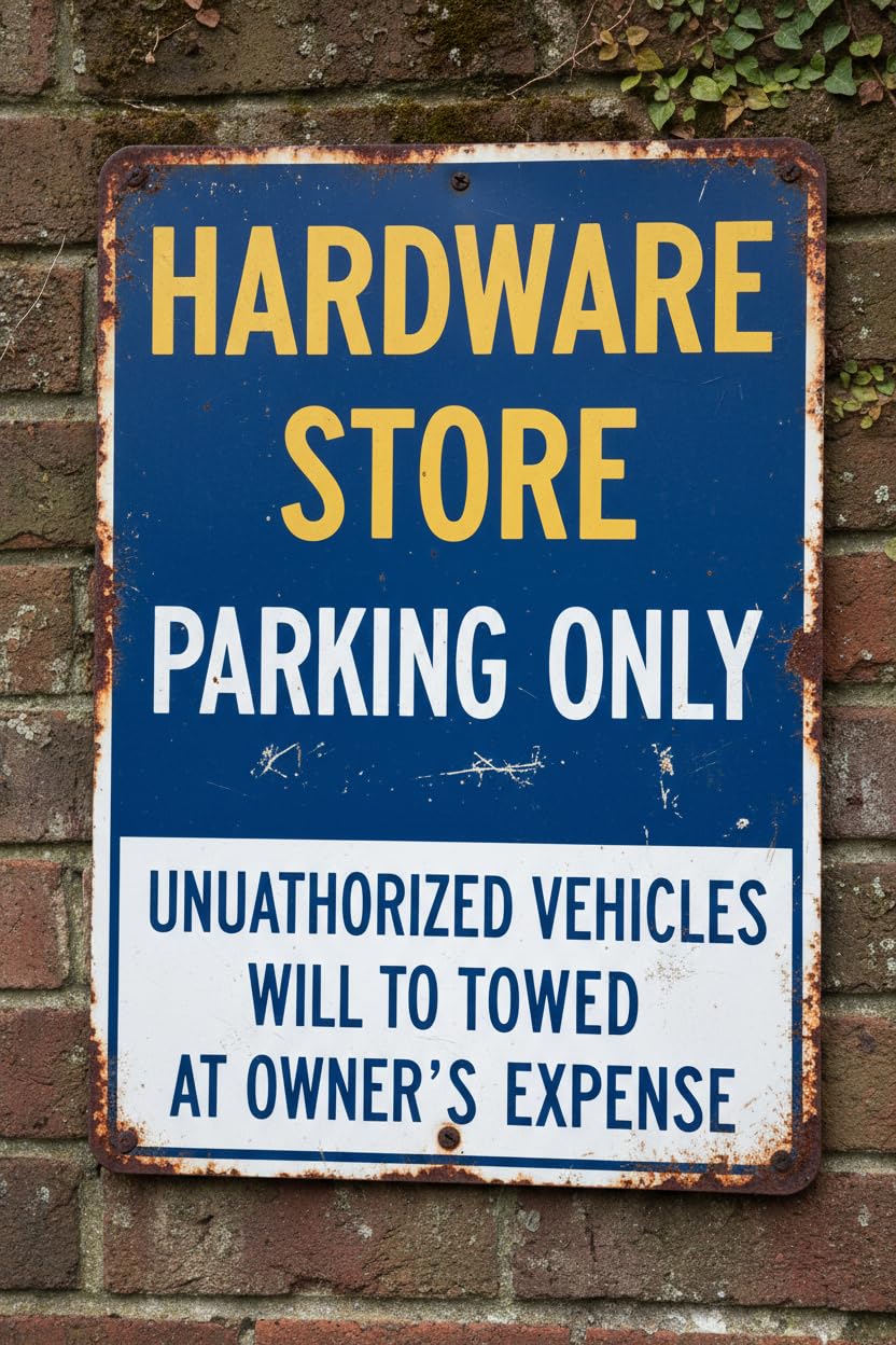 Hardware Store Parking Tin Sign, 8x12 Inch