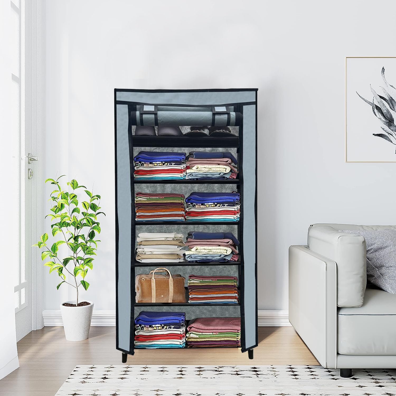 PHILOSHOP 6 Layer Grey Space-Saver Collapsible Wardrobe: Maximize Your Space with Style-image-32