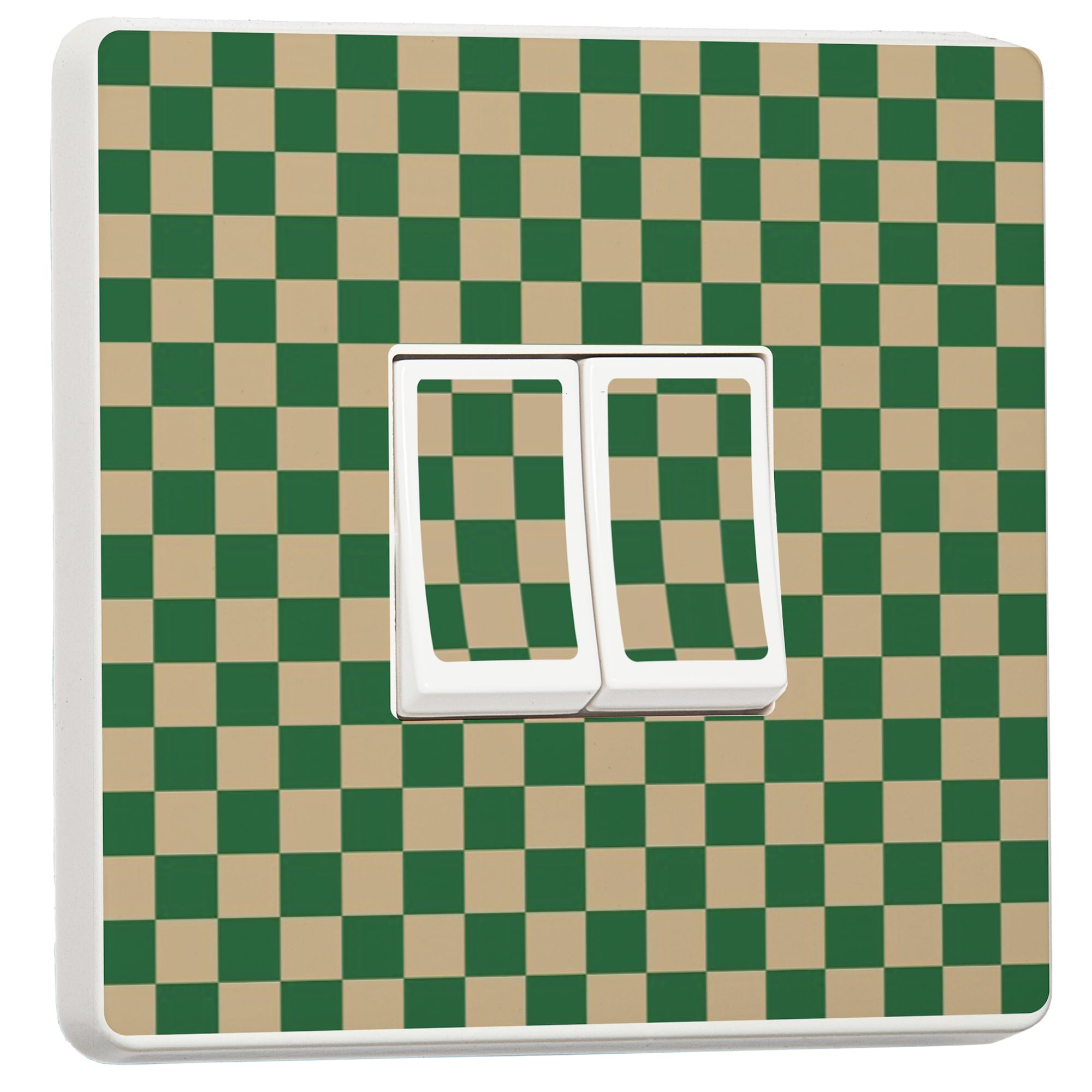 stika.co Checker Print Vinyl Light Switch Stickers – Set of 2 Decorative Skins for Single or Double Switches | Modern Home Decor in Pink, Red, Green, Orange & More (Green and Tan, Double)