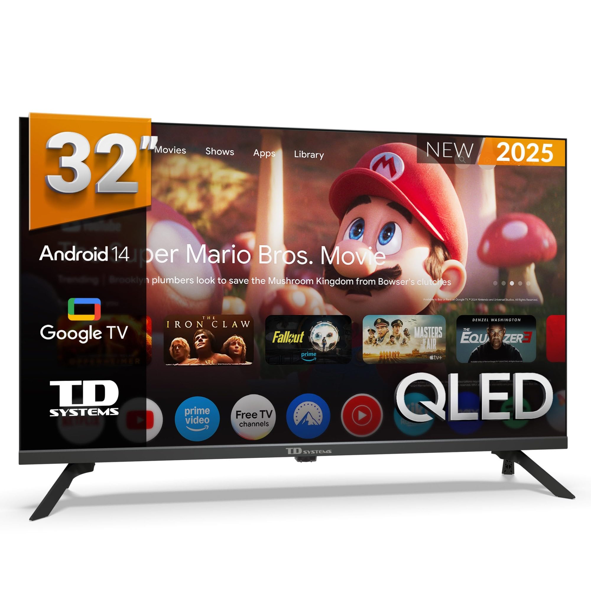 TD Systems - Smart TV 32 Pulgadas QLED, Android 14 GTV, Television TDT HD, Modelo 2025, Televisor con 3 años de garantía - PRIME32K21GLQ