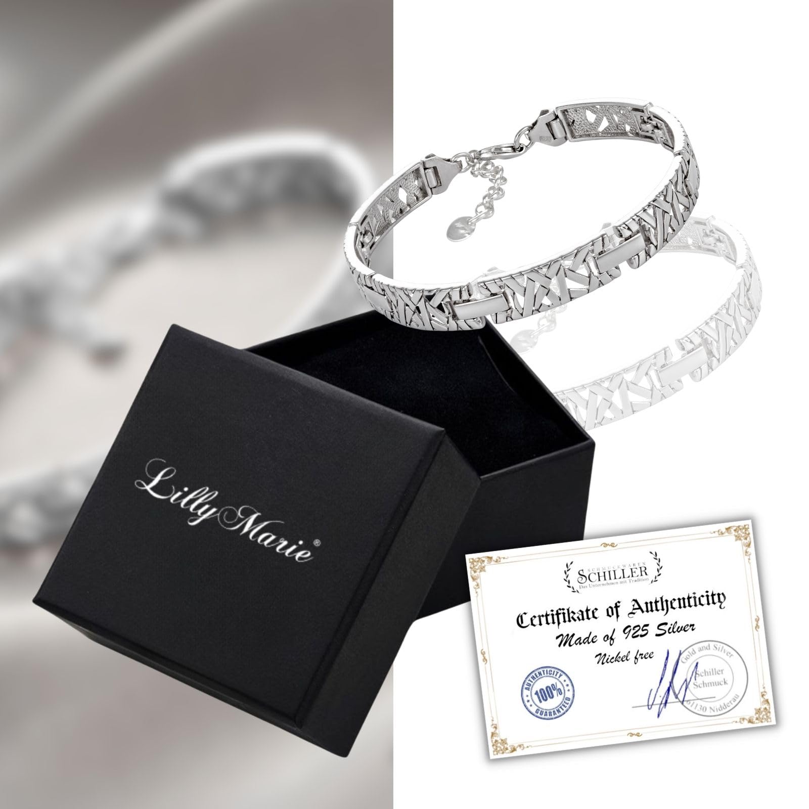 LillyMarie Hochwertiges Design Silberarmband Mit Verstellbarer Länge Und Karabinerverschluss