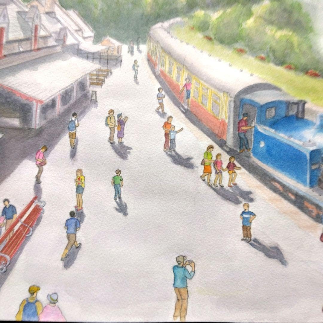 Amazon.co.jp: 水彩画原画透明水彩イギリス湖水地方汽関車トーマス 