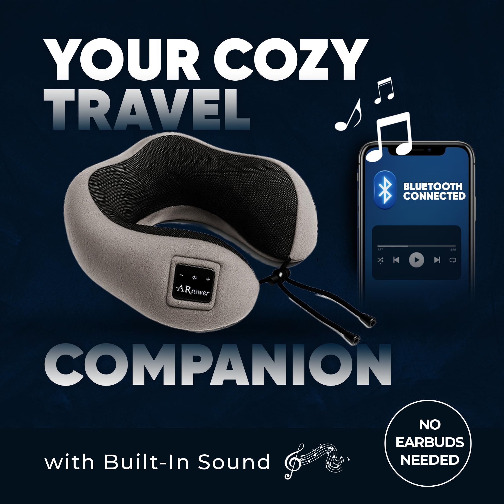 Almohada de cuello semicircular con Bluetooth y altavoz inalámbrico Bluetooth adecuado para avión, autobús, tren, coche, oficina y camping al aire libre para dormir, descansar, los mejores