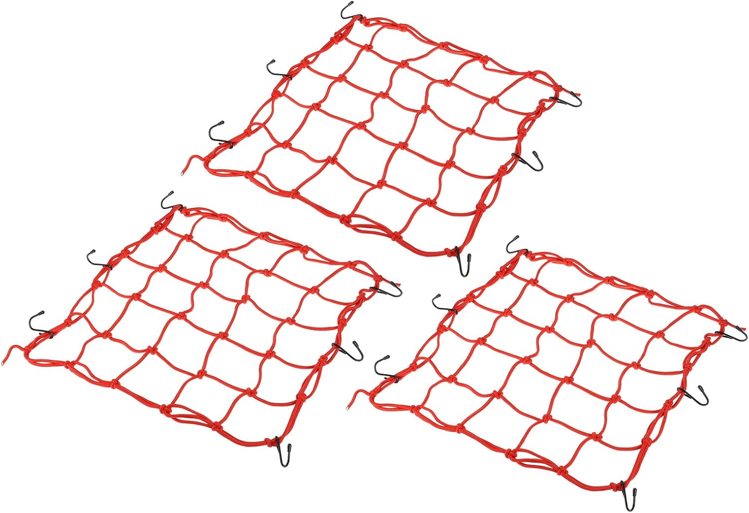 PATIKIL Bungee Cargo Net, 3 Pack High Elastic Motorcycle Luggage Straps with 6 Hooks for Bicycle Motorcycle, 15.7" x 15.7", Red