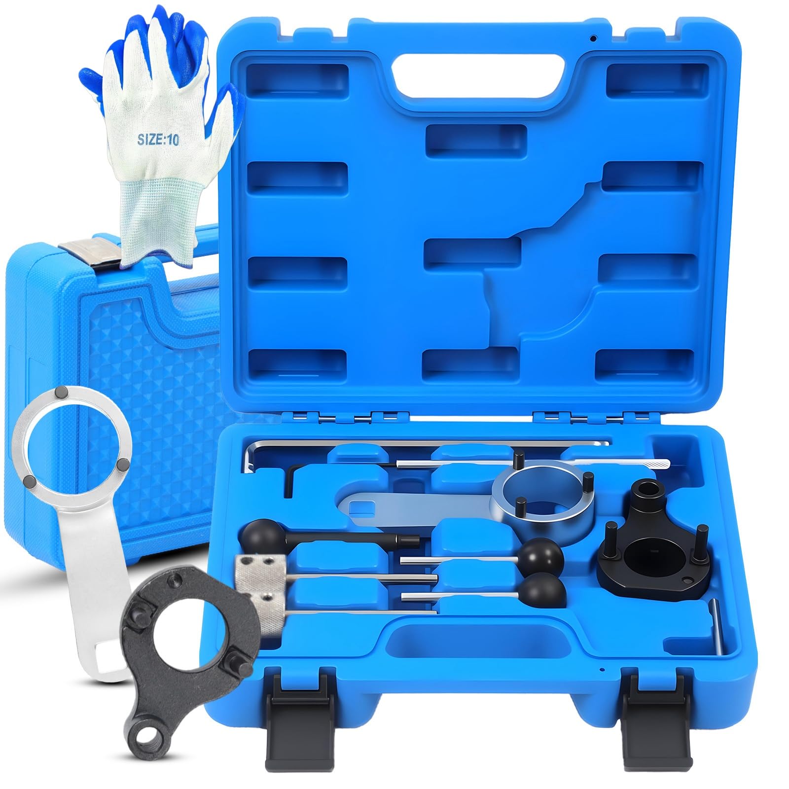 Kit d'outils de blocage de courroie de distribution compatible avec VW, Audi, Seat Skoda 1.4 1.6 2.0 TDI EA288 | Kit de courroie de distribution T10264 T10265 T10490 T10060A T10051 3359 Kit d'outils de réglage du moteur avec gants