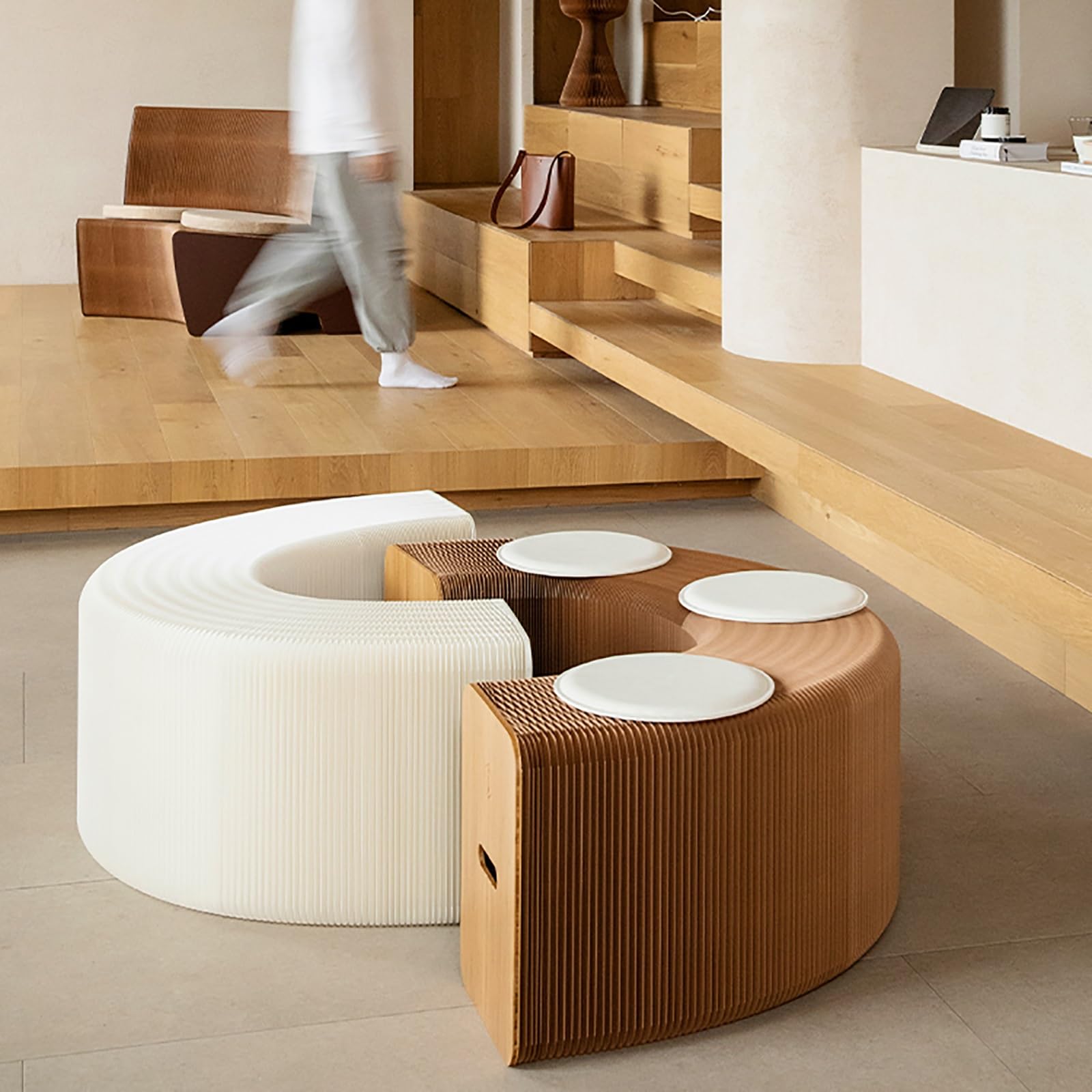 Panca da Tavolo da Pranzo, Panca Portatile con Cuscini, Sgabello Pieghevole in Carta per Soggiorno, Sedia Sgabello Decorativa Salvaspazio(White,S)