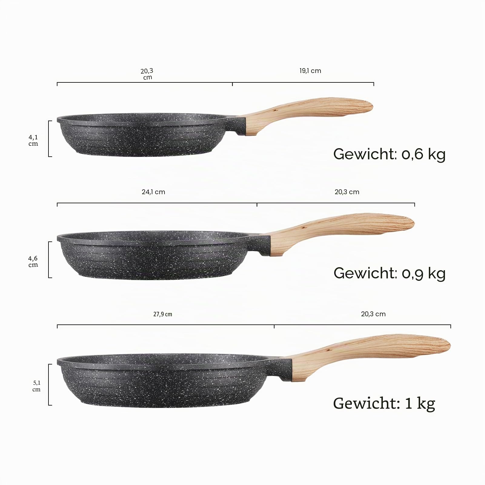 JEETEE Pfannenset 3 Teiliges, Bratpfanne set 20cm 24cm 28cm, Induktion Geeignet,Aus Geschmiedetem Aluminium mit Antihaftbeschichtung, für alle Herdarten,PFOA-frei(Grau)