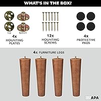 Vista 2 de Ilyapa Pies de madera para muebles, juego de 4 patas de repuesto cónicas marrones de 8 pulgadas para muebles, sofás, sillas, sofás biplazas