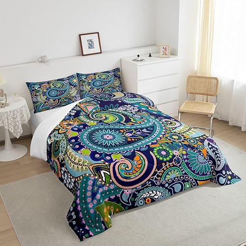 Miniatura 4 de Juego de edredón bohemio de cachemira tamaño King, juego de ropa de cama floral de damasco, colorido, exótico, tribal, bohemio, barroco, edredón