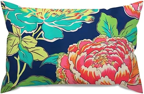Miniatura 6 de ArogGeld Chinoiserie - Cojín de cojín lumbar, diseño de peonía floral, diseño de peonía, turquesa, verde azulado, verde, para dormitorio, 12 x 20