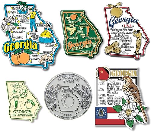 Classic Magnets - Juego de imanes de seis piezas de Georgia, incluye 6 diseños únicos, recuerdos coleccionables fabricados en los Estados Unidos disponible en Yaxa Peru
