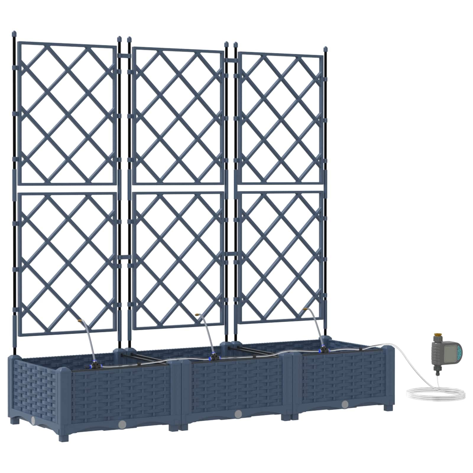 Lot de 3 pots de fleurs de jardin en plastique avec auto-arrosage pour l'extérieur, design moderne, facile d'entretien, gris, 120 x 40 x 126 cm