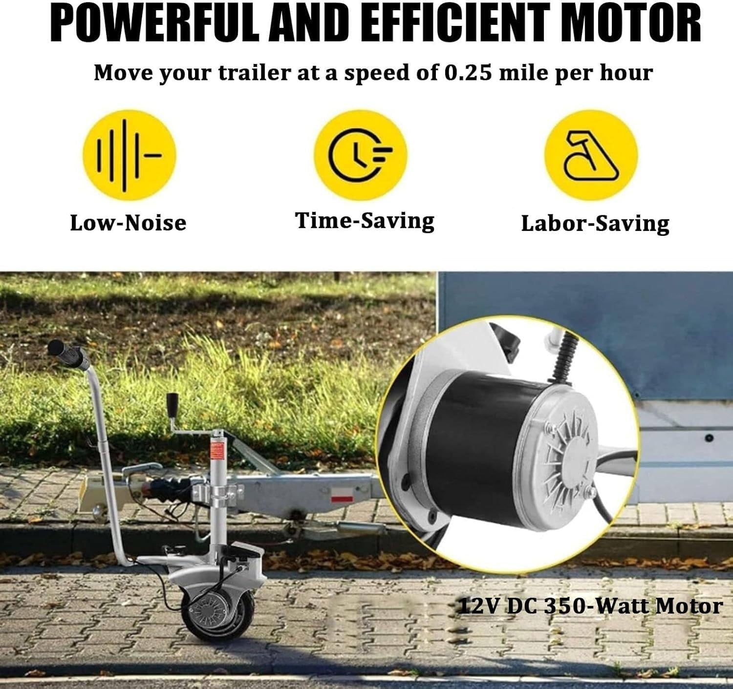 Koło elektryczne 350 W – 12 V z silnikiem do przyczepy kempingowej o nośności 2270 kg, aluminiowy podnośnik przyczepy do łodzi i przyczepy kempingowej, prędkość 5-7 m/min i łatwa instalacja