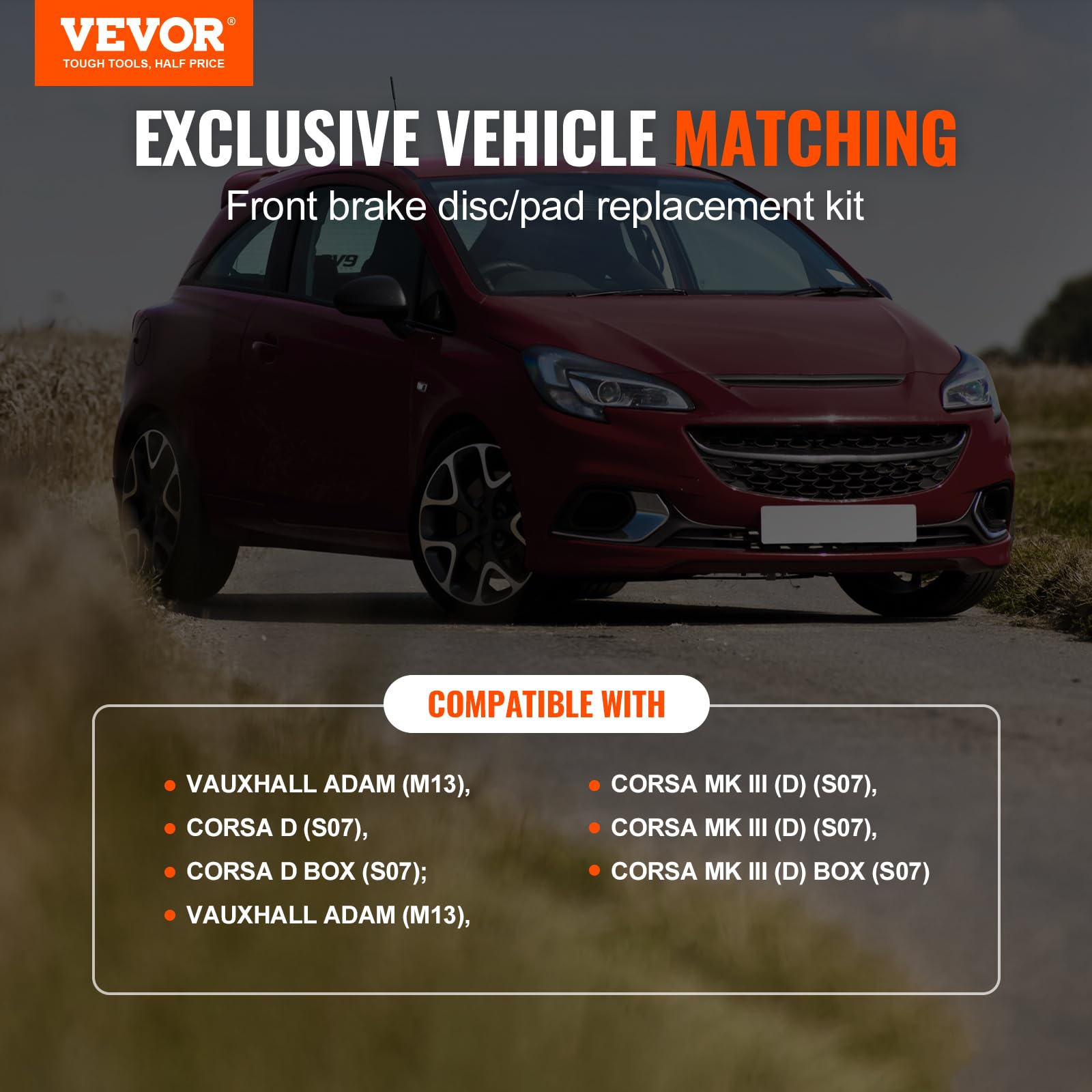 VEVOR Kit Freno Anteriore 257,2 mm Dischi Freno per Vauxhall Adam(M13), Corsa D (S07), Corsa D Box/Hatchback (S07), Kit di Ricambio Pastiglie Freno in Ceramica per Dischi Freno, Rotori Anteriori