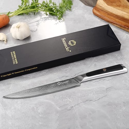 Miniatura 8 de Sunnecko Cuchillo de cocina de Damasco de 8 pulgadas para cortar carne, cuchillo japonés VG10 de acero, espiga completa