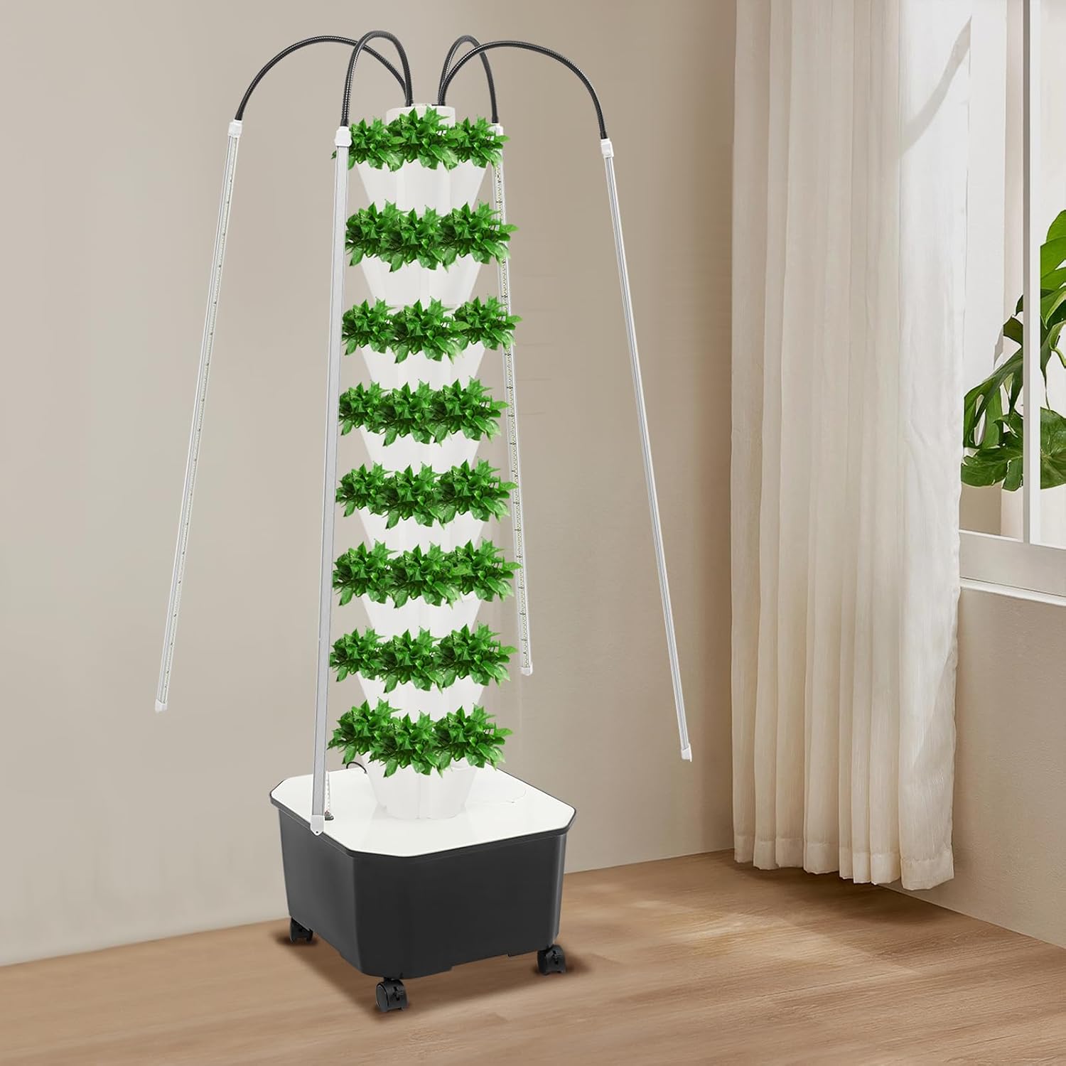 Hydroponic Growing System Kit, 40 Plants 5-Layer Vertical Hydroponic Tower with LED Light Vertical Hydroponics Garden Tower with Pump & Water Level Gauge for Herbs Vegetables Fruits (White)