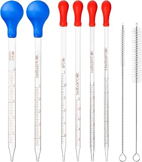 HOAOH 6-Piece Glass Graduated Pipettes Set (0.5ml-10ml) Droppers for Essential Oils, Labs, Students