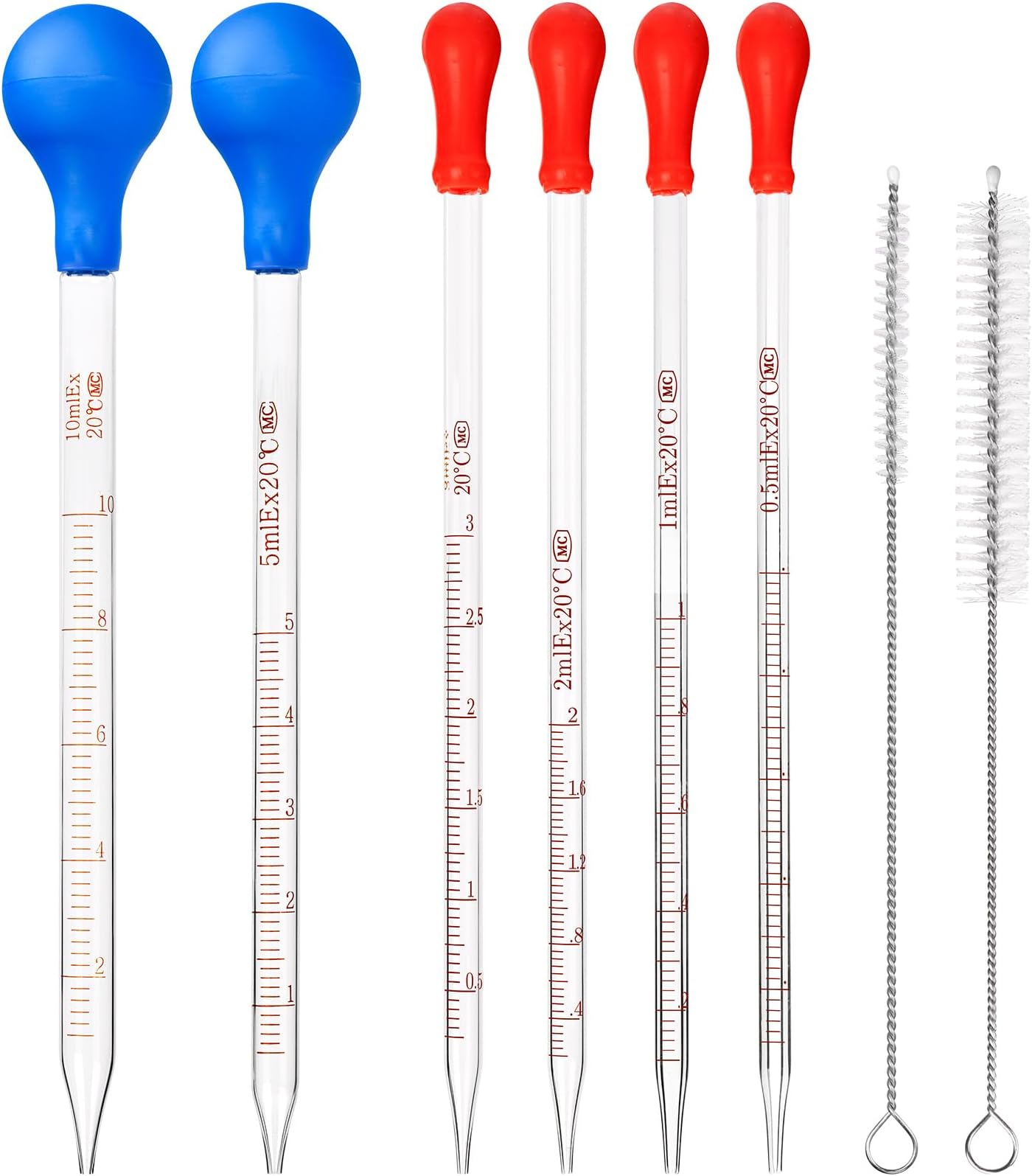 6 Pieces Glass Pipettes 10ml 5ml 3ml 2ml 1ml 0.5ml Glass Graduated Dropper Pipette for School, Students, Transfer for Liquid Essential Oil