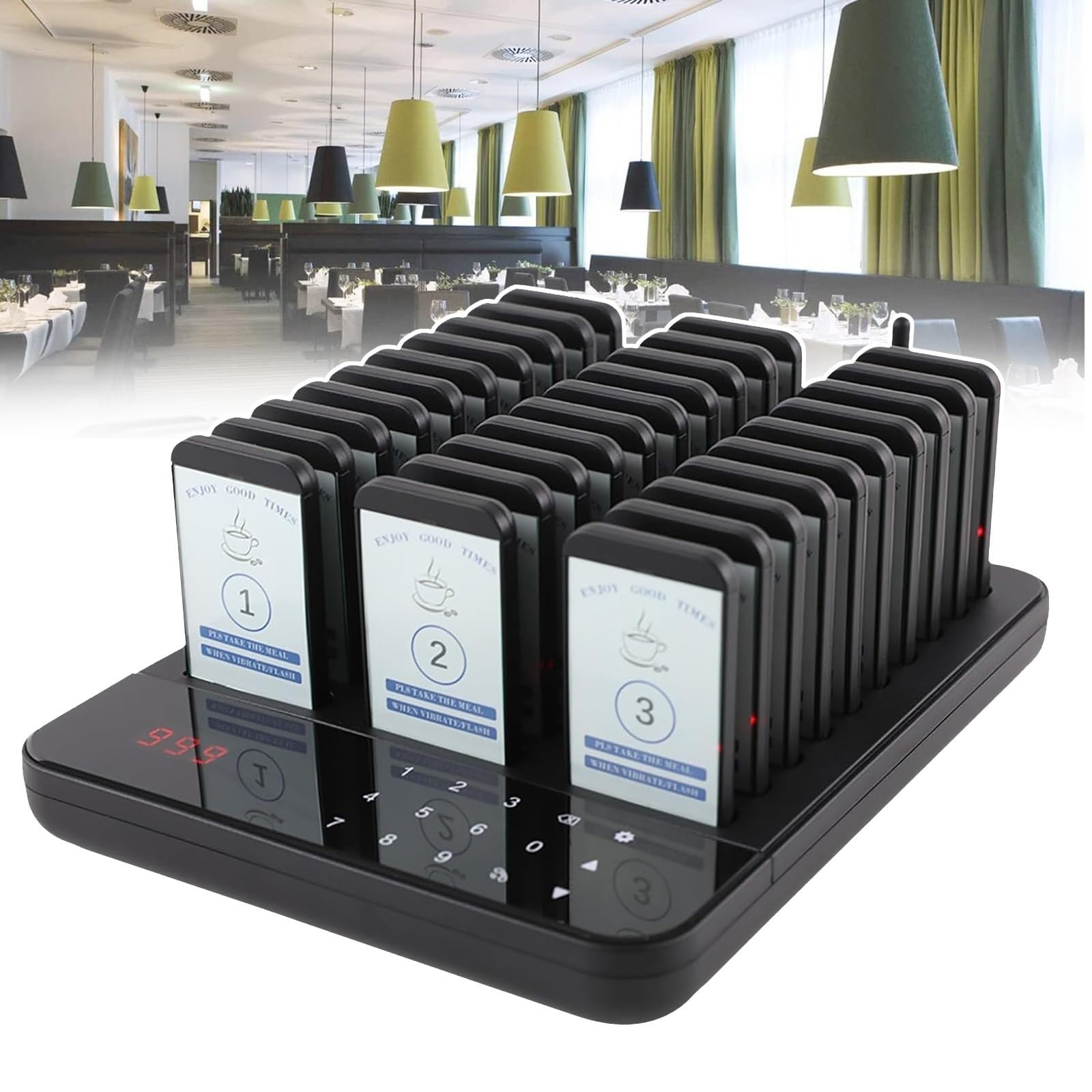 ZJLZJLO Complete Wireless Restaurant Pager | 1640FT Range, 10-30 Order Pagers – Waterproof Keyboard With Vibration/Flash/Buzzer Alerts For Cafes & Restaurants(30PAGERS)