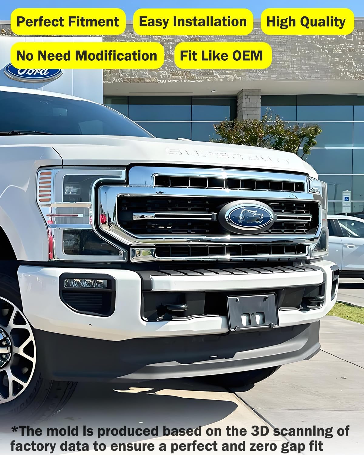 Front License Plate Frame for Ford F250 F350 F450 F550 F650 Super Duty 2020 2021 2022 NO Drill Front Bumper License Plate Holder Mounting Bracket Cover Replace # LC3Z-17A385-AB