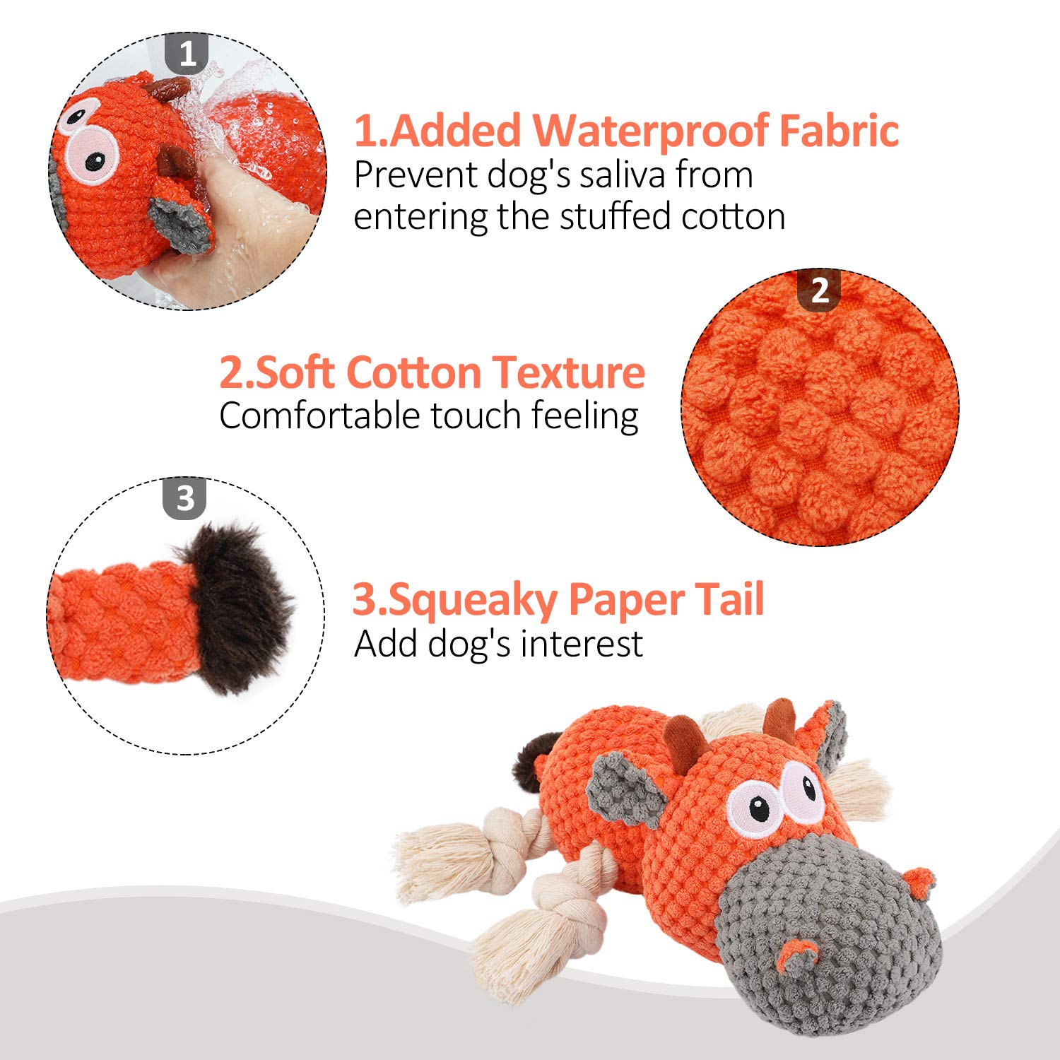 Iokheira Jouets pour Chiens, Jouets Interactifs pour Chiens, Jouets Couineurs Robustes pour Chiens avec Chiffon en Coton et Papier Froissé (Orangée, Bovins)