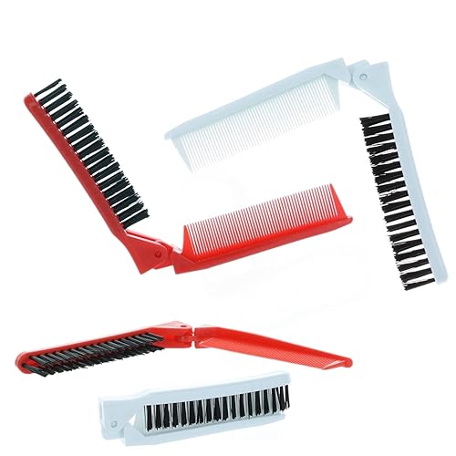 Miniatura 2 de 4 cepillos plegables compactos de viaje 2 rojos y 2 blancos para viajes campamento escuela gimnasio casillero trabajo automóvil dormitorio 4 unidades