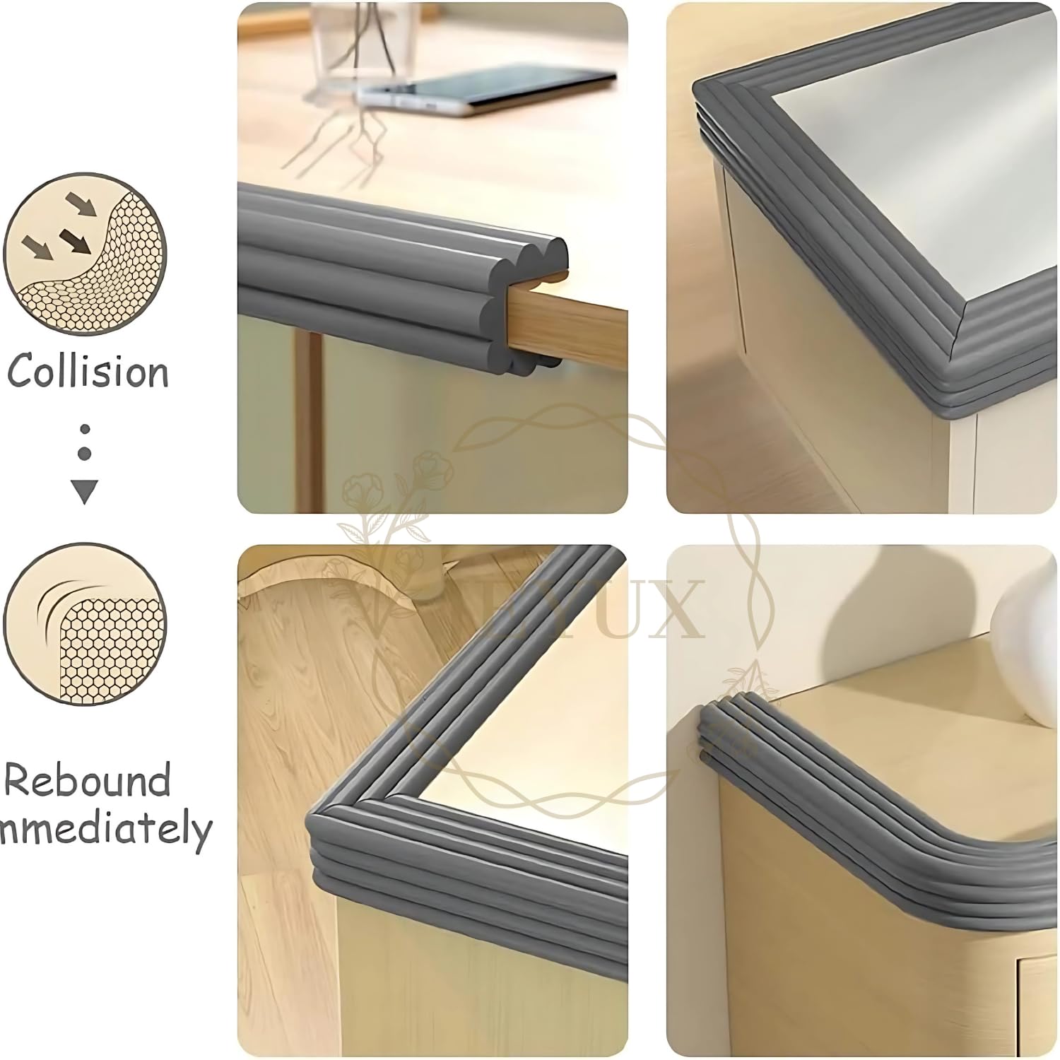 Jeyux Baby Proofing Edge Protector Strip – 6.5ft Extra Thick Foam Cushion Guard – Corner & Edge Safety Bumper for Table, Desk, Bed, Furniture – Soft & Flexible Baby Guard (Grey) 1