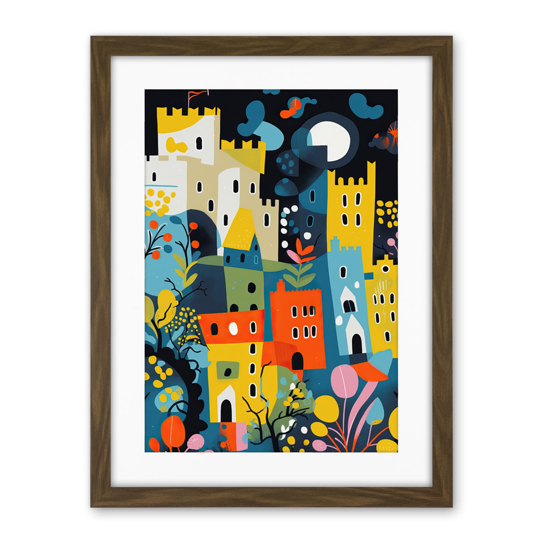 Artery8 Nottingham at Night Abstract Folk Art Cityscape Artwork Framed Wall Art Print 18X24 Inch