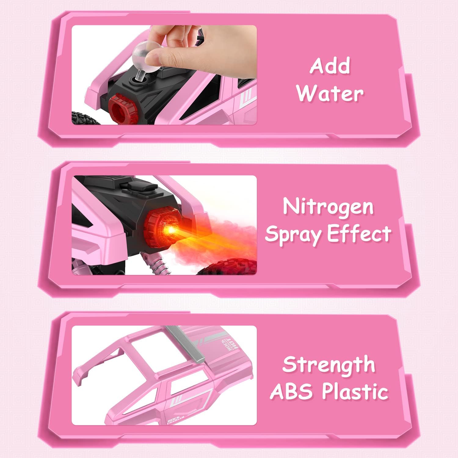 Steps to add water to the RC truck for the nitrogen spray effect.