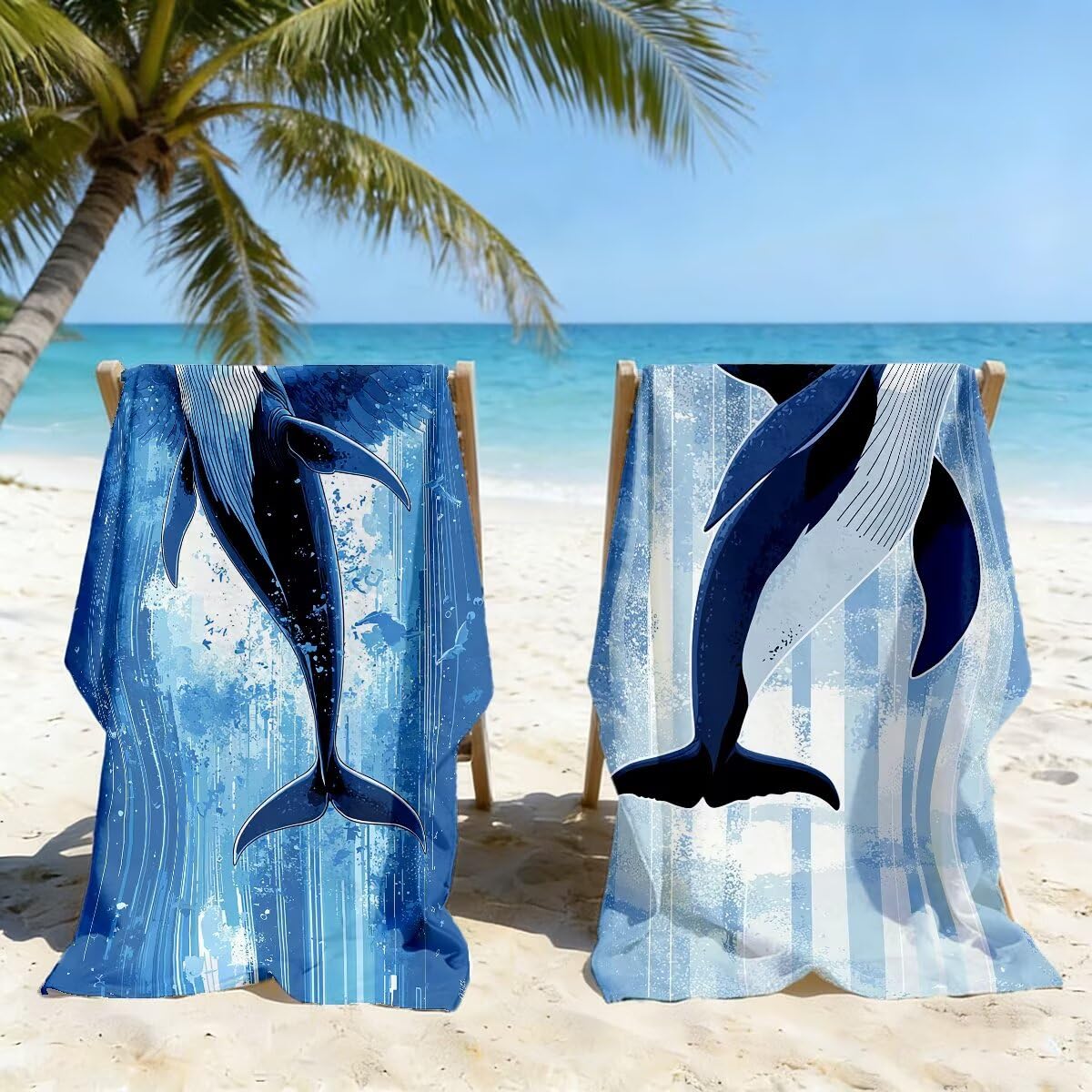 Ręcznik plażowy XXL, 100 x 200 cm, zestaw 2 szt., z mikrofibry, ręcznik plażowy, wieloryb, szybkoschnący, do sauny, fitness, bez piasku, ręcznik plażowy, do sauny, duży ręcznik kąpielowy, prezent dla
