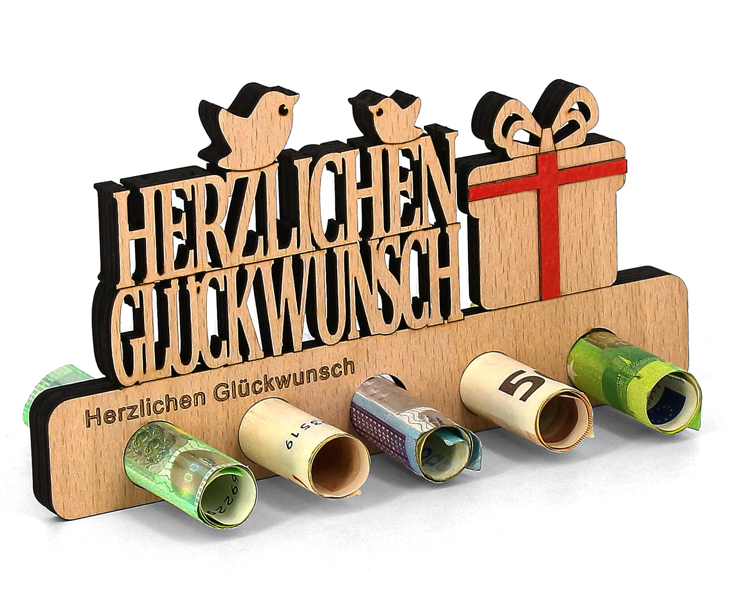 Giftota - Originelle Geburtstag Geldgeschenk Holz - Geldgeschenk Herzlichen Glückwunsch - Geschenke aus Holz - Geschenke für Freunde, Familie, Liebhaber