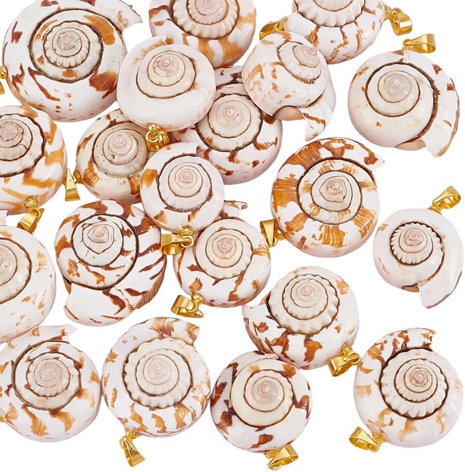 AHANDMAKER 20Pcs Natural Shell Charms, Ocean Beach Spiral Seashell Pendants with Brass Loop Red Lip Shell Dangle Charm for Jewelry Making Necklaces Bracelets DIY Crafts Summer Vacation Wedding Party