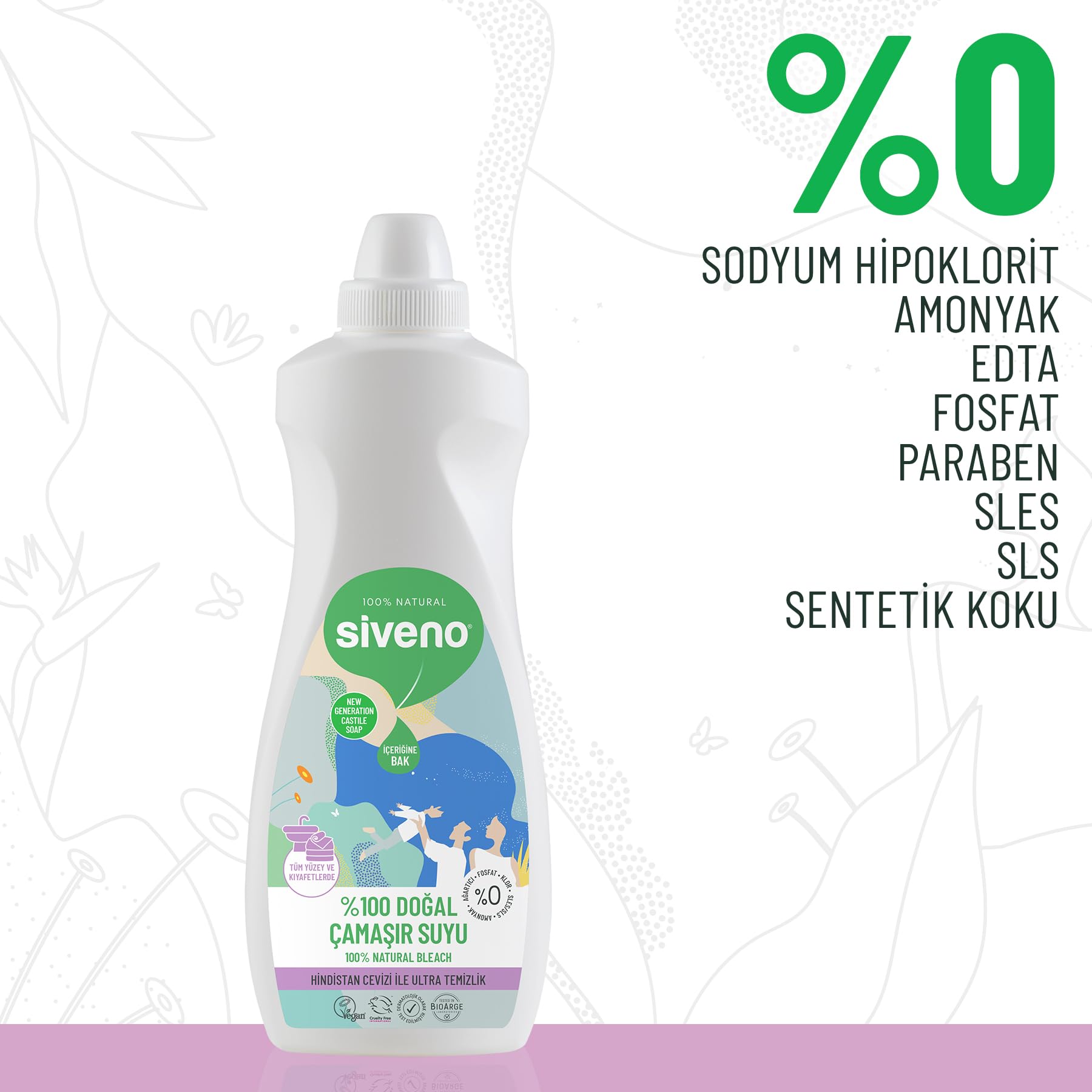 Siveno%100 Doğal Çamaşır Suyu Bitkisel Lavanta Çay Ağacı Tüm Yüzey Ve Kumaşlarda 700 ml