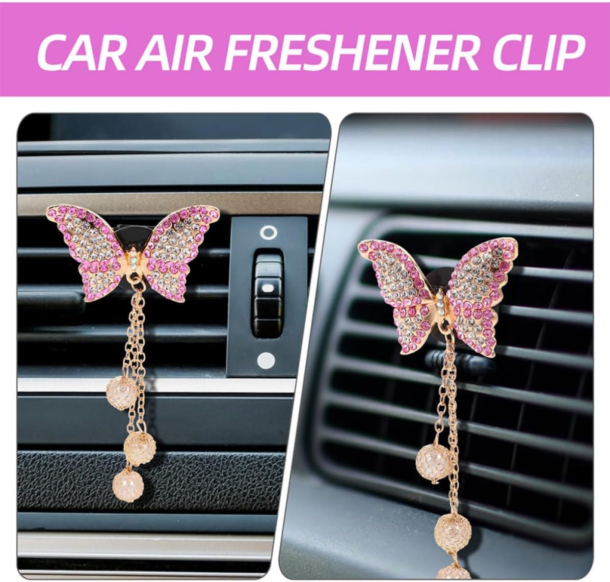 2pcs Butterfly Car Diffuser Vent Clips Air Freshener Holders for Car Interior Zinc Alloy with Rhinestone Decoration Stylish and Charming for Enhancing Ambiance