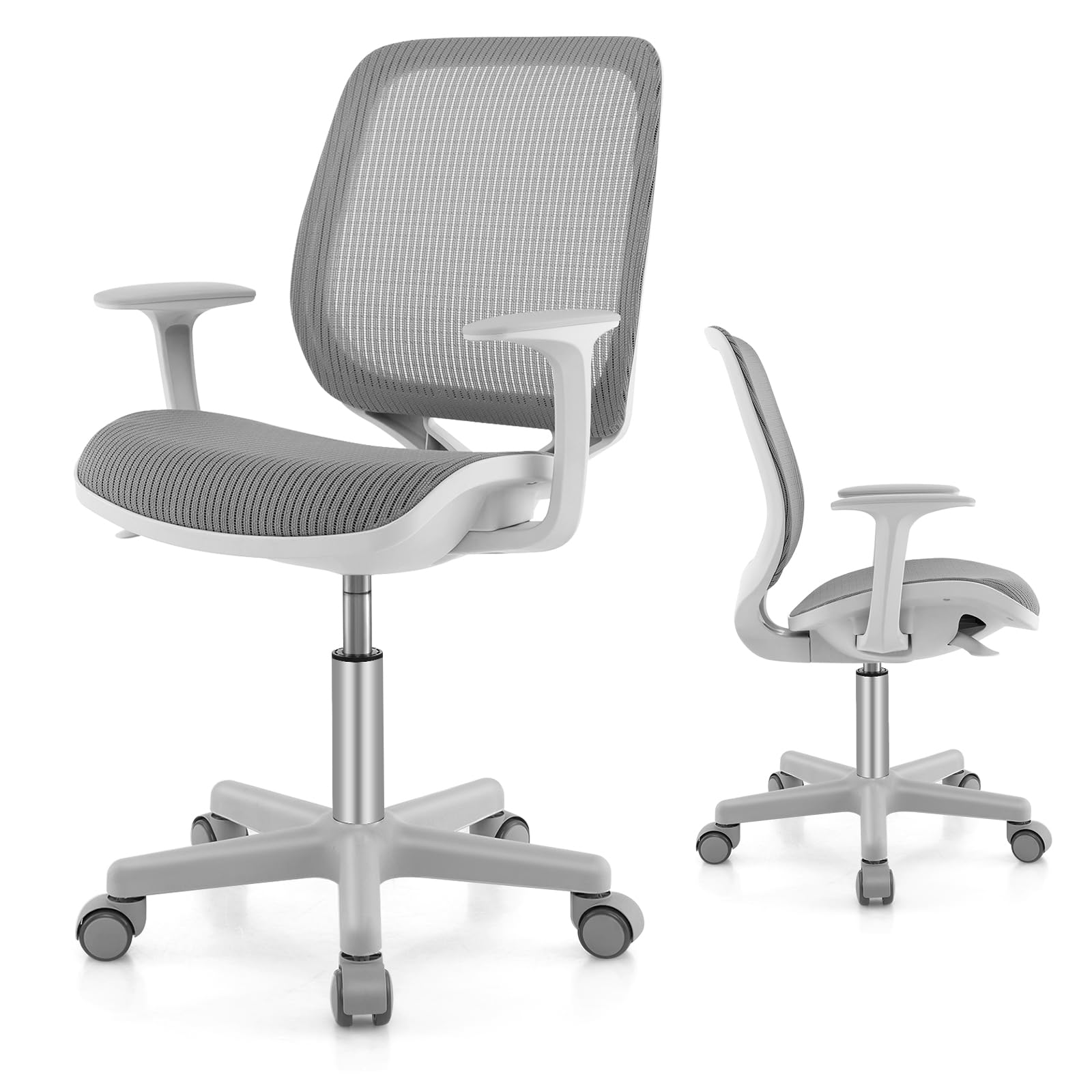 GOPLUS Silla de Escritorio Giratoria 360°, Silla para Ordenador para Niños de 4-15 Años, Altura Ajustable 43-55cm, Ruedas con Freno, Ergonómica Infantil con Malla Transpirable Hogar (Gris)