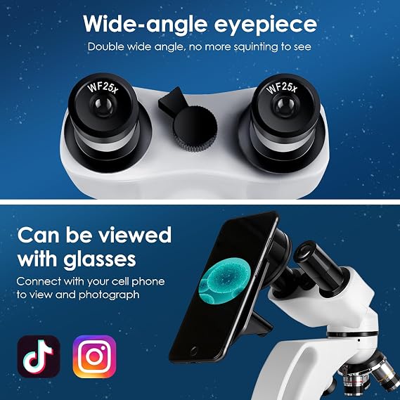 Binocular Microscopes (40X-1000X) Compound Biological Microscope Double Layer Mechanical Stage, Mobile Phone Holder for Laboratory Use for Adults, Teenagers, College Students