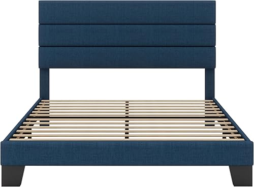 Miniatura 9 de SHA CERLIN Base de cama de plataforma completa con cabecera de tela tapizada, base de colchón con fuerte soporte de listones de madera, no necesita