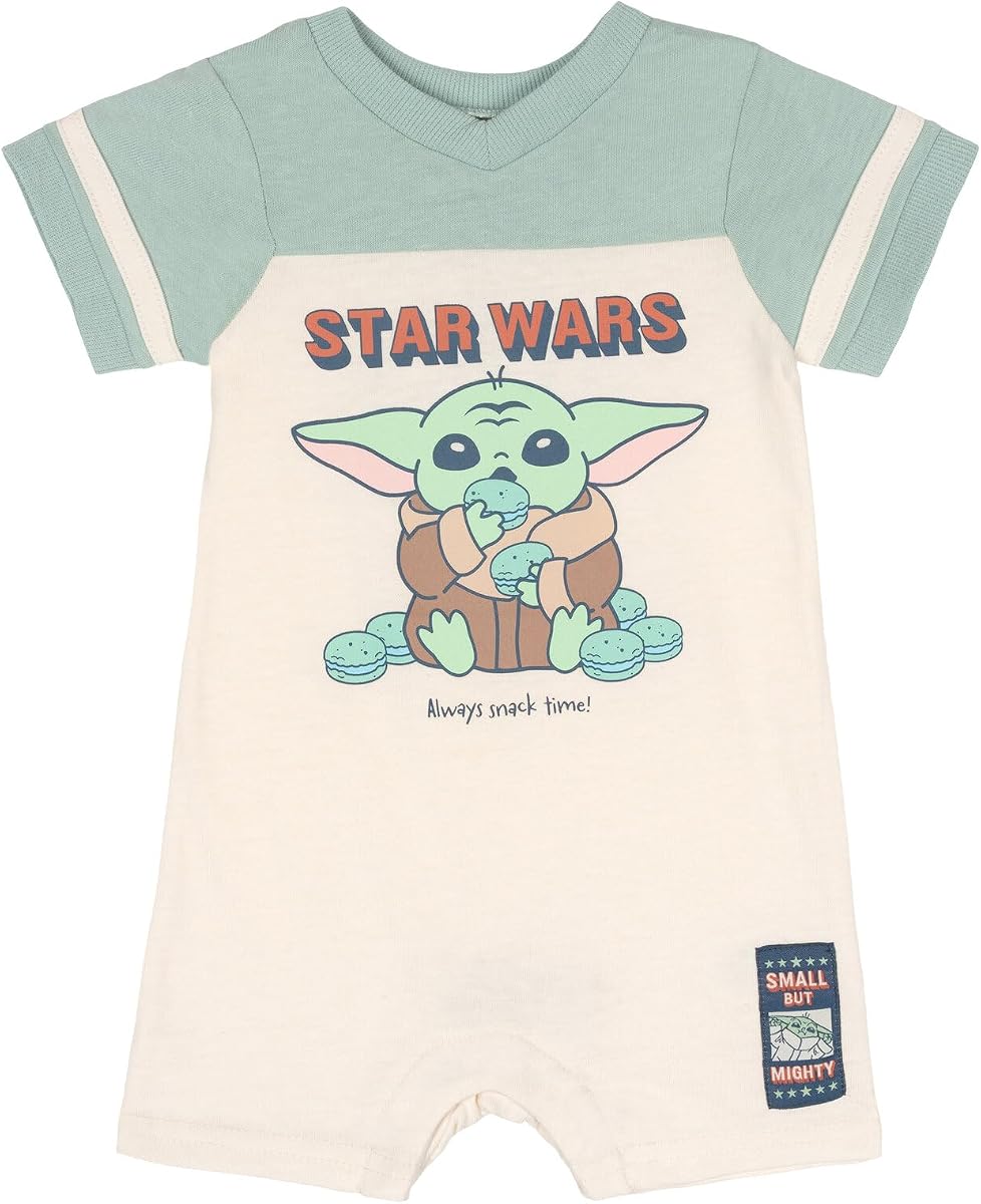 STAR WARS The Mandalorian Grogu Short Sleeve Athletic Romper Newborn to Toddler Sizes (0-3 Months - 3T)