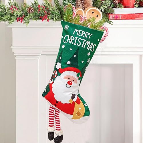Calcetines de Navidad, calcetines de Navidad grandes de 22.4 pulgadas con Papá Noel 3D, medias de Navidad colgantes para chimenea, bolsa de regalo,
