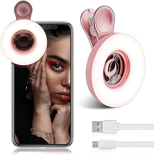 Lente macro para iPhone y Android con mini anillo de clip, atenuación recargable portátil, para fotografía de teléfono inteligente, grabación de