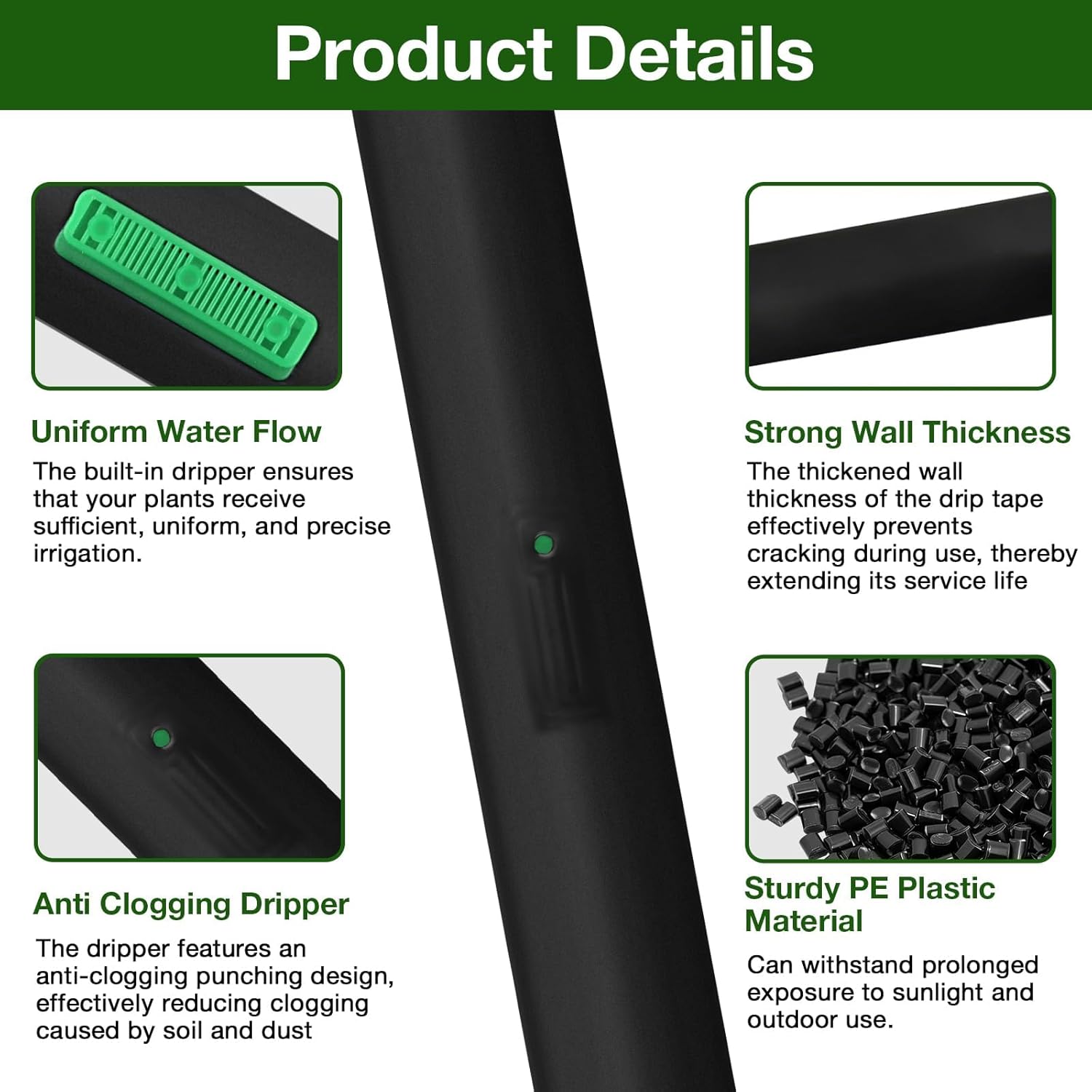 500FT 5/8 Inch Drip Tape Irrigation Kit, Kalolary 16 Mil Reinforced PE Flat Drips Tubing 6" Spacing Roll Landscape Garden Hose with Drip Tape Fittings & Hole Puncher Automatic Garden Irrigation System