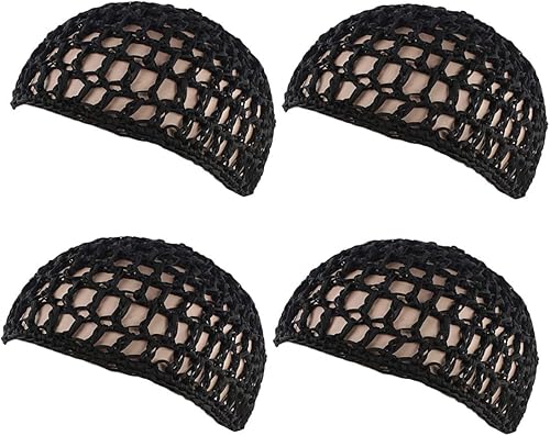 4 gorras de red de ganchillo para el cabello, gorra de ganchillo para mujeres y mujeres, para dormir y uso diario, color negro, Negro -