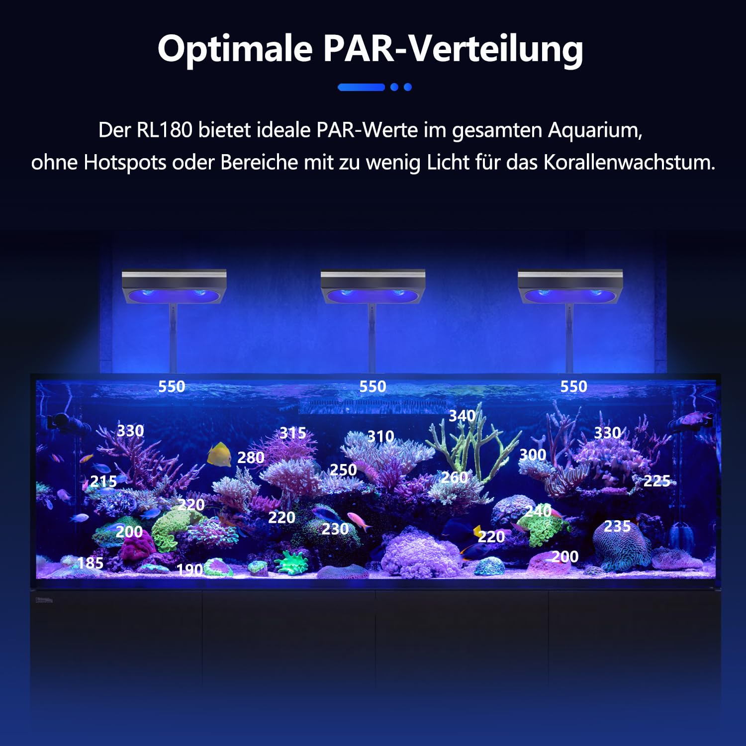 PopBloom RL180 WiFi Meerwasser LED 180W, Salzwasser LED Beleuchtung für Reef Coral Fish Wasserpflanzen Salzwasser Aquarium,APP unterstützt Deutsch (2 Lampen mit Hängeset)