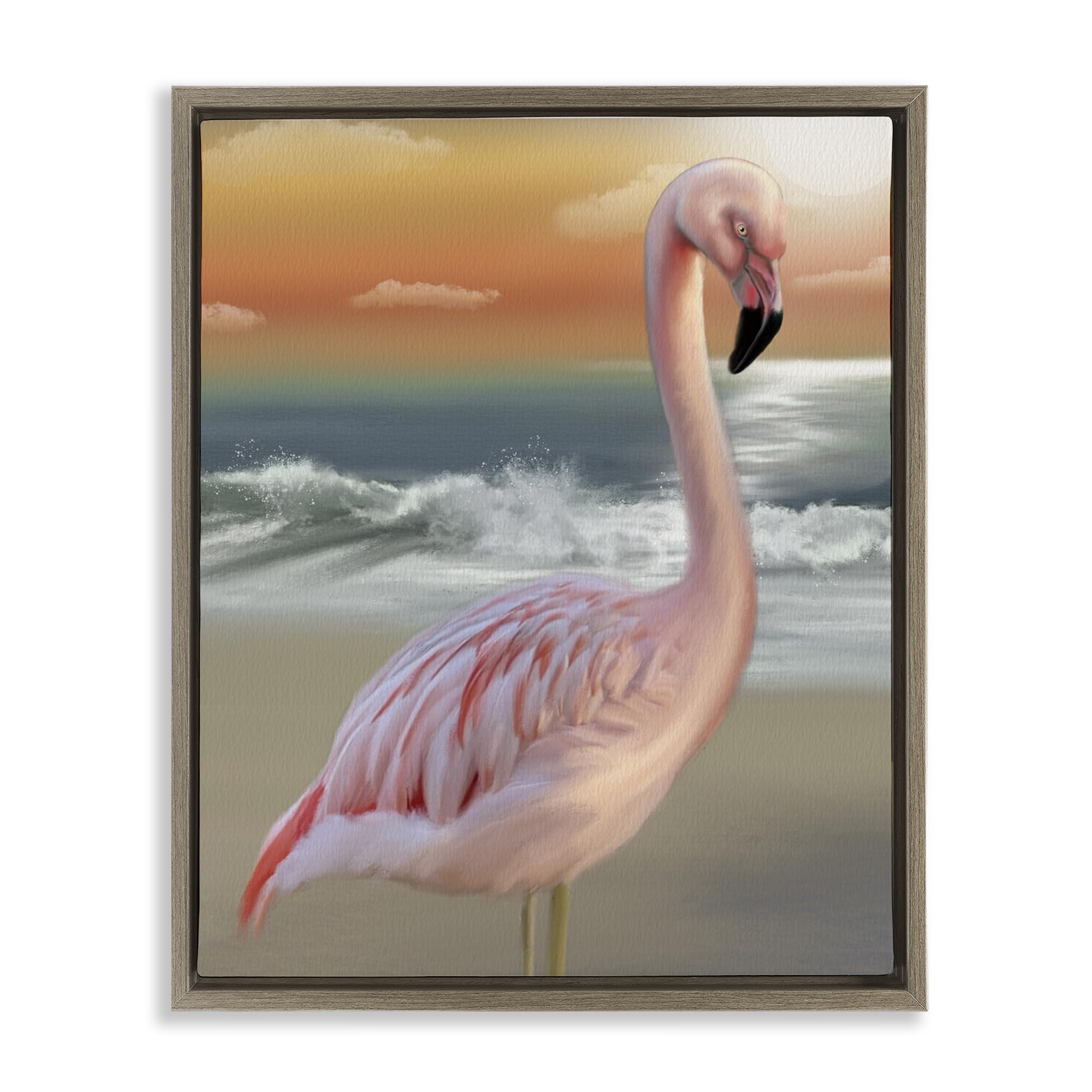 'Coastal Beach Flamingo'| Floating Frame Canvas Art