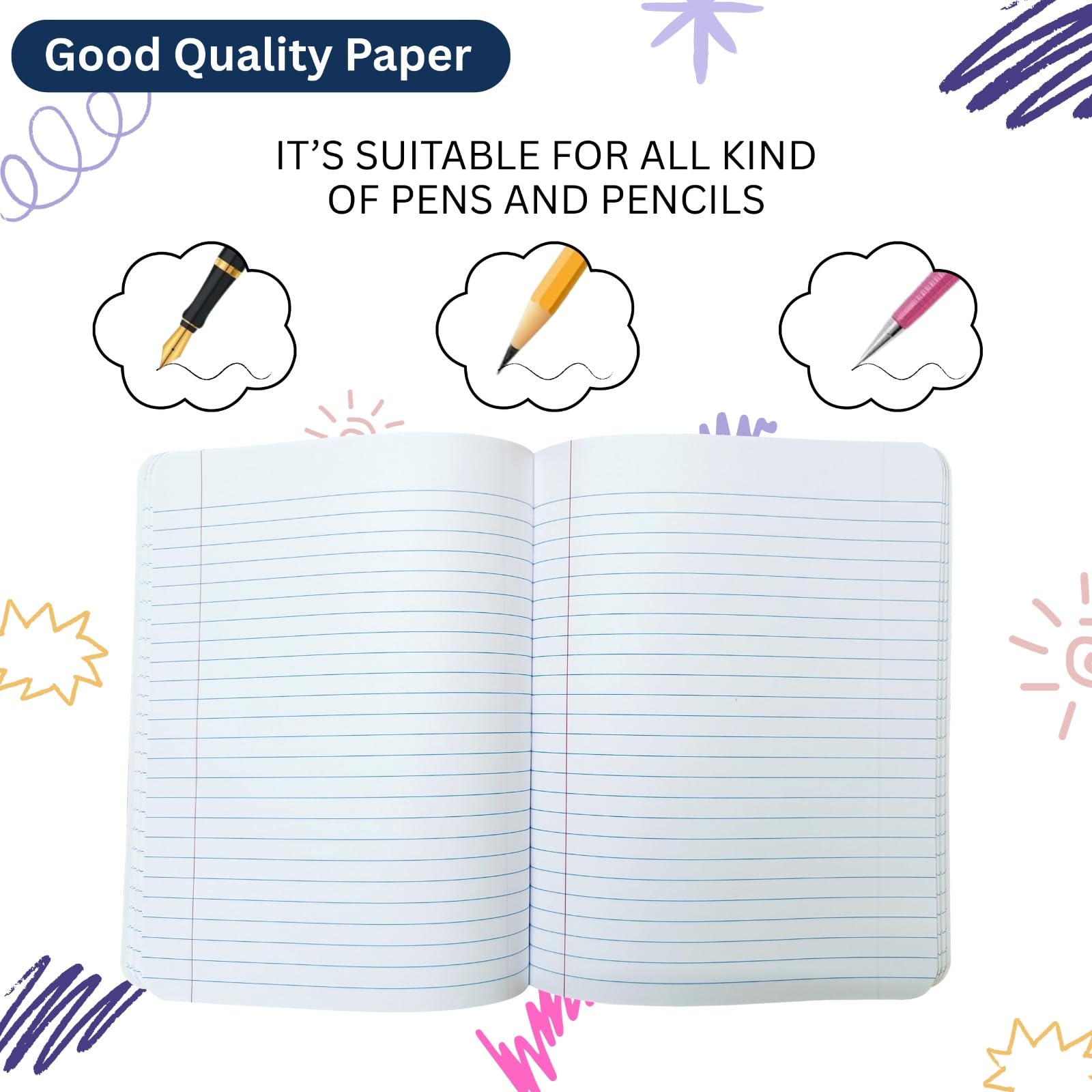 CLEENTABLE Confezione da 48 quaderni con copertina rigida, carta a righe universitarie, quaderni per scuola, quaderno per compilare la scuola, 9-3/4 x 7-1/2 pollici, 100 fogli, 200 pagine copertine
