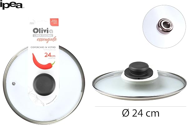 IPEA Couvercle pour Poêle ou Casserole en Verre Trempé – 16/18 / 20/22 / 24/26 / 28/30 cm – Transparent Rond Universel avec Bouton pour Poêles et Casseroles Cuisine – Lave-Vaisselle - 24 CM - 4